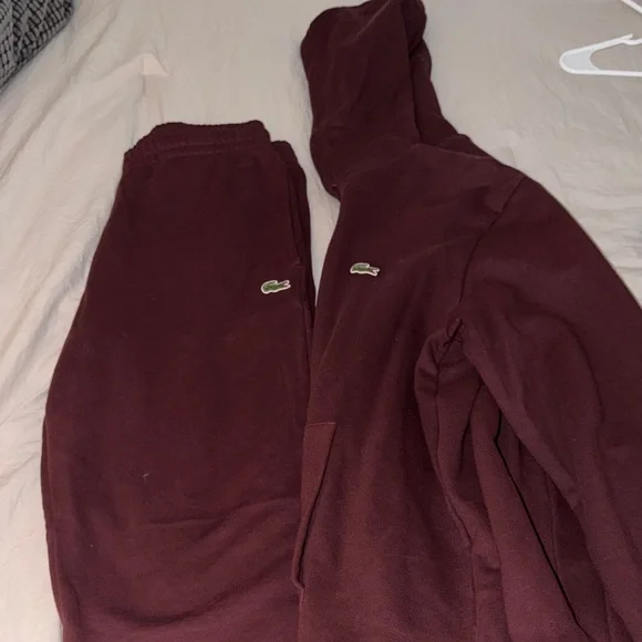 Lacoste Men's Burgundy Hoodie Sweatshirt and Pants Set - Picture 1 of 4